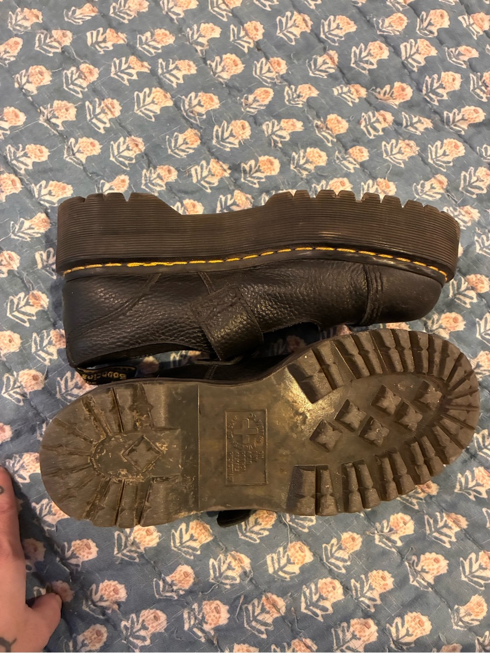 DR. MARTENS Black Leather Platform Mary Jane with Flower Buckle sz8/39 - Picture 9 of 9